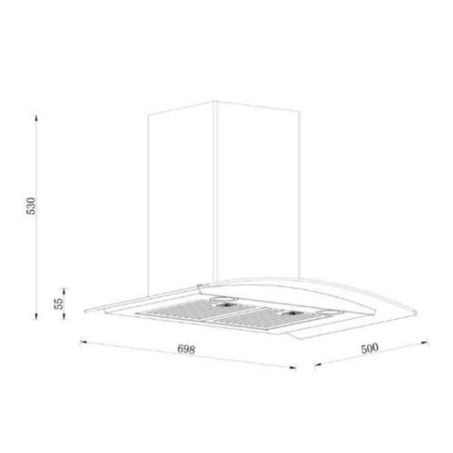 Máy hút mùi kính cong áp tường GrandX GX H70C55B 3 kich thuoc may hut mui kinh cong ap tuong grandx gx h70c55b