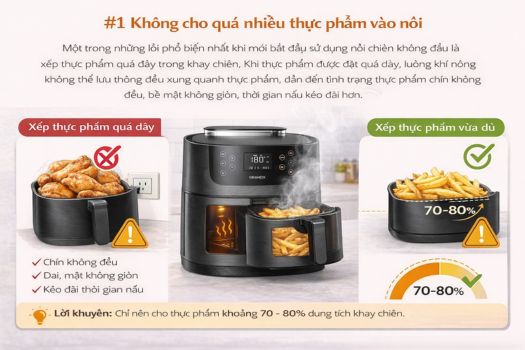 Cách sử dụng nồi chiên không dầu GrandX 14 #1 Không cho quá nhiều thực phẩm vào nồi
