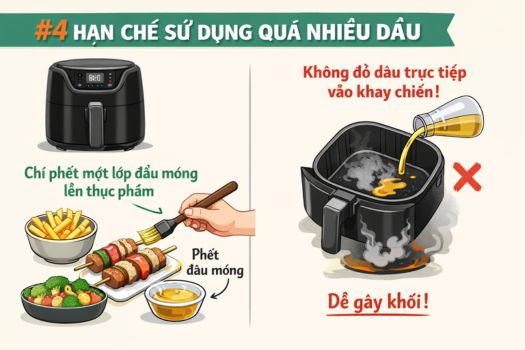 Cách sử dụng nồi chiên không dầu GrandX 17 #4 Hạn chế sử dụng quá nhiều dầu