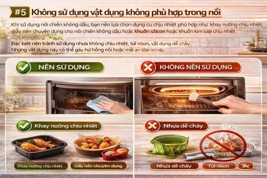 Cách sử dụng nồi chiên không dầu GrandX 18 #5 Không sử dụng vật dụng không phù hợp trong nồi
