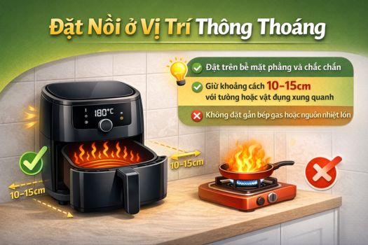 Cách sử dụng nồi chiên không dầu GrandX 19 #6 Đặt nồi ở vị trí thông thoáng