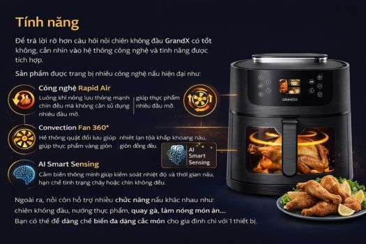 Đánh giá nồi chiên không dầu GrandX có tốt không ? 5 Tính năng nồi chiên không dầu GrandX