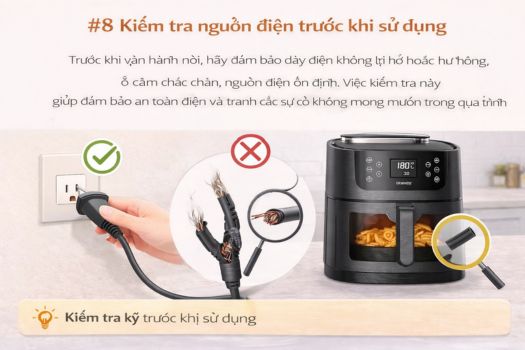 Cách sử dụng nồi chiên không dầu GrandX 21 #8 Kiểm tra nguồn điện trước khi sử dụng