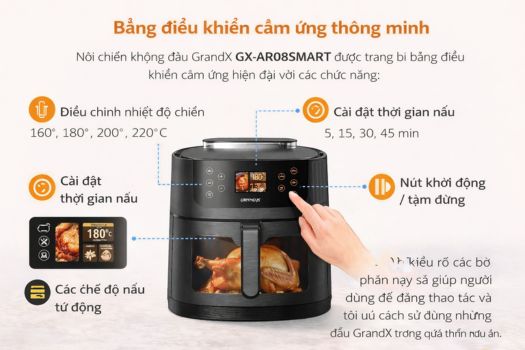 Cách sử dụng nồi chiên không dầu GrandX 5 Bảng điều khiển cảm ứng thông minh