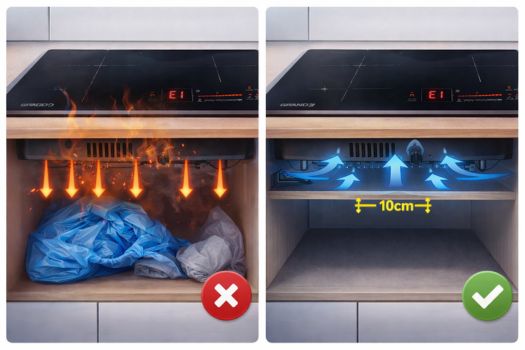 Lỗi E1 bếp từ GrandX: Nguyên nhân và cách sửa lỗi 4 Bếp lắp đặt ở khoang tủ quá kín, bí bách