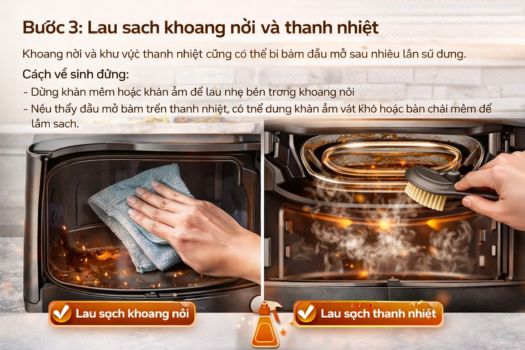 Cách sử dụng nồi chiên không dầu GrandX 12 Bước 3_ Lau sạch khoang nồi và thanh nhiệt