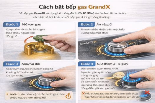 Cách bật bếp gas GrandX