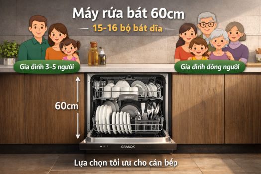 Kích thước máy rửa bát GrandX 5 Cân đối giữa kích thước và số lượng thành viên gia đình