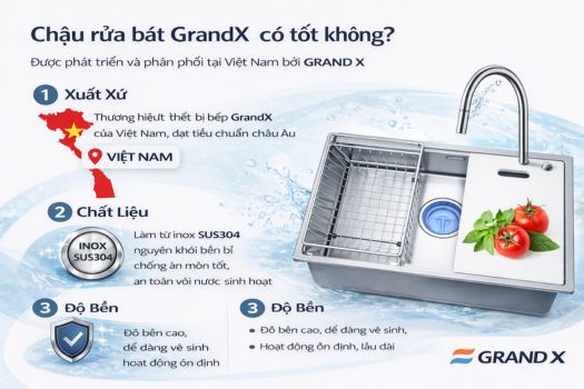 Chậu rửa bát GrandX có tốt không_ Xuất xứ, chất liệu, độ bền