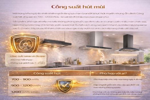Đánh giá máy hút mùi GrandX có tốt không? 2 Công suất máy hút mùi GrandX