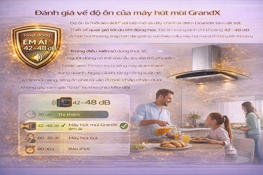 Đánh giá máy hút mùi GrandX có tốt không? 7 Đánh giá độ ồn máy hút mùi GrandX