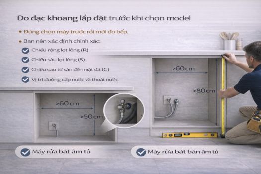 Kích thước máy rửa bát GrandX 3 Đo đạc khoang lắp đặt trước khi chọn model