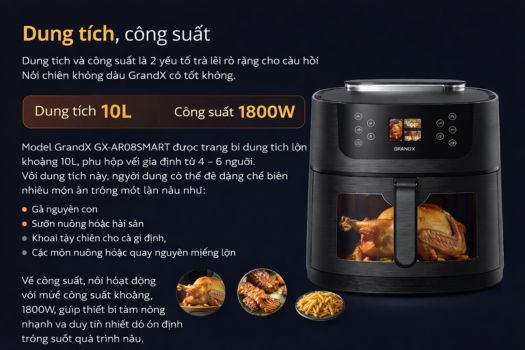 Đánh giá nồi chiên không dầu GrandX có tốt không ? 1 Dung tích, công suất