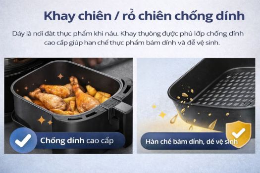 Cách sử dụng nồi chiên không dầu GrandX 4 Khay chiên _ rổ chiên chống dính