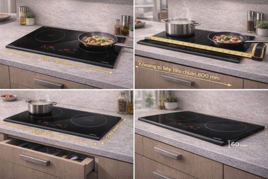 Kích thước bếp từ GrandX 2 Kích thước bếp từ đôi GrandX