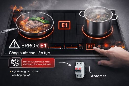 Lỗi E1 bếp từ GrandX: Nguyên nhân và cách sửa lỗi 1 Nấu ăn ở công suất cao liên tục