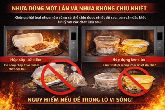 Những vật dụng không được cho vào lò vi sóng GrandX 2 Nhựa dùng một lần và nhựa không chịu nhiệt