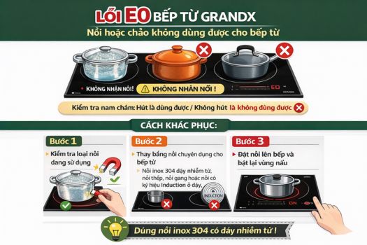 Nồi hoặc chảo không dùng được cho bếp từ grandx
