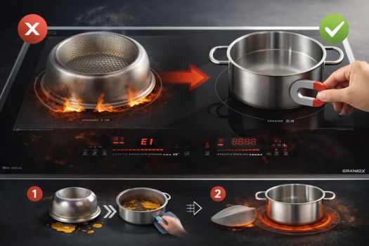 Lỗi E1 bếp từ GrandX: Nguyên nhân và cách sửa lỗi 3 Sử dụng nồi không phù hợp