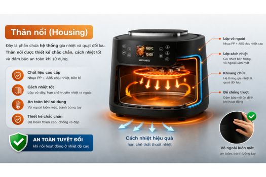 Cách sử dụng nồi chiên không dầu GrandX 1 Thân nồi (Housing)