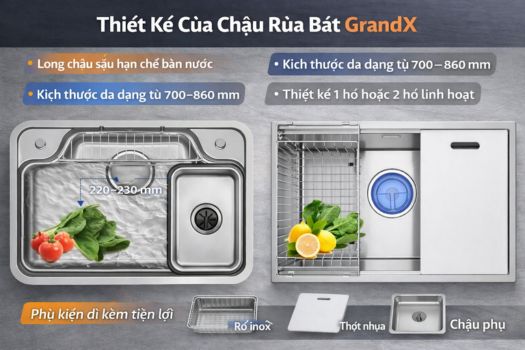 Thiết kế của chậu rửa bát GrandX