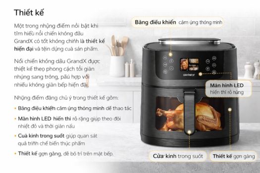 Đánh giá nồi chiên không dầu GrandX có tốt không ? 2 Thiết kế