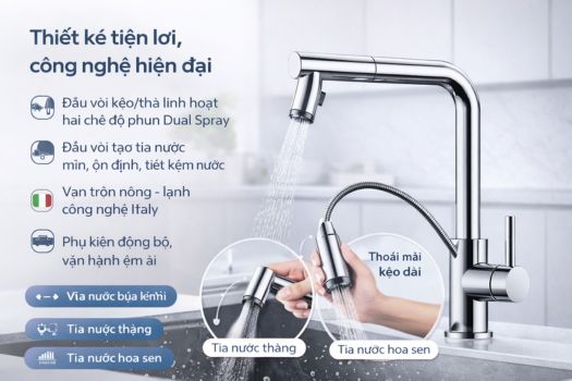 Vòi rửa bát GrandX loại nào tốt ? 3 VÒI RỬA BÁT DÂY RÚT GXF02 DUAL SPRAY