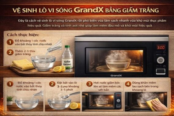 Vệ sinh lò vi sóng GrandX bằng giấm trắng