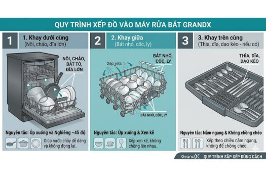 Sắp xếp bát đĩa vào máy rửa bát
