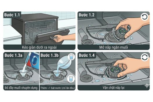 các bước bổ sung muối rửa bát