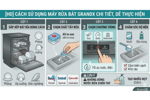 cách sử dụng máy rửa bát GrandX